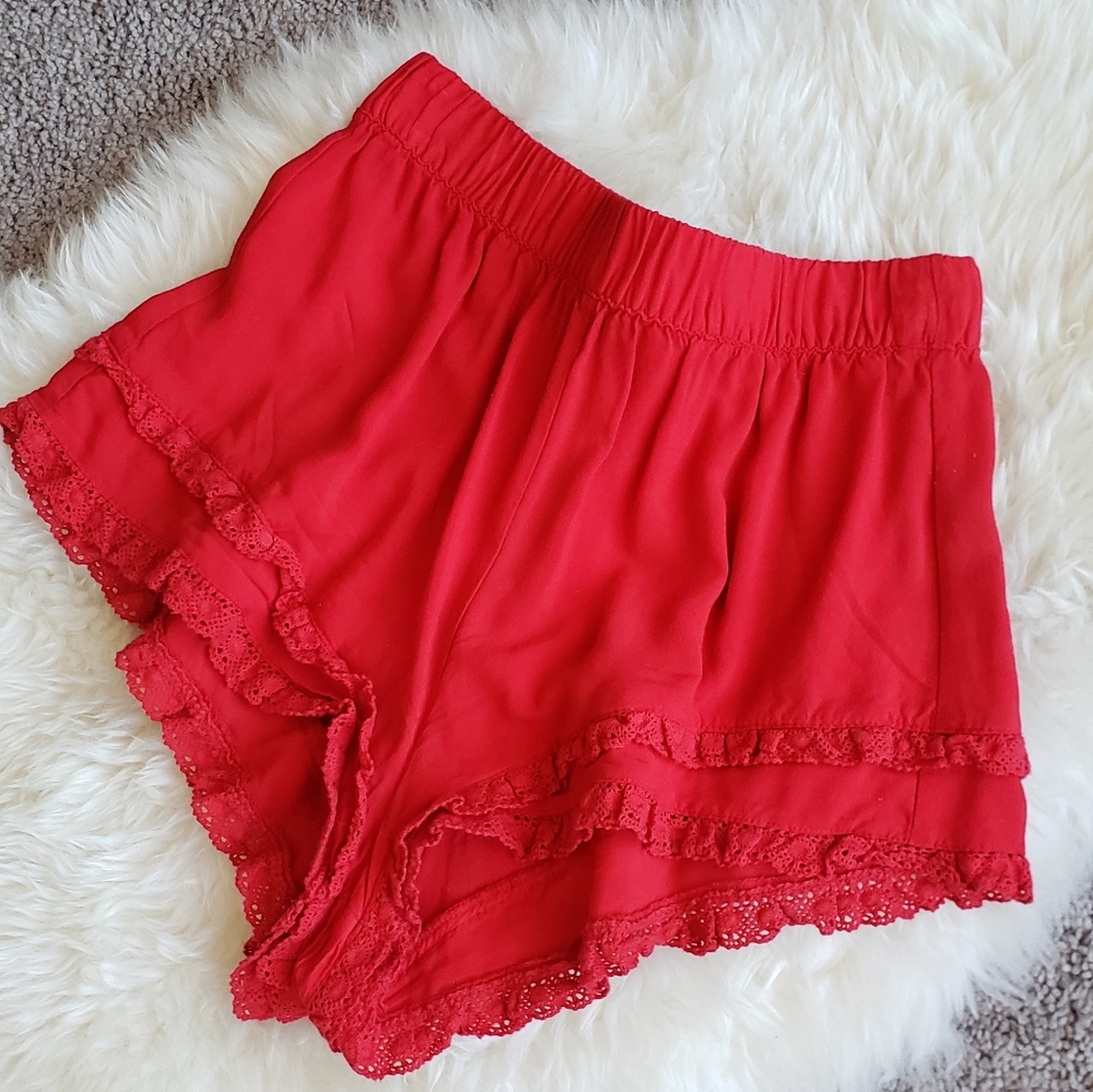 Forever 21 Red Crochet Trim Lace Cover Up Shorts